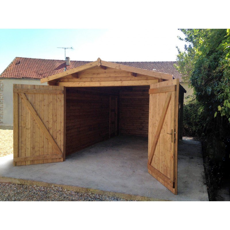 garage-en-bois-massif-40mm-traite-teinte-marron-gardy-shelter Garage en bois massif 40mm traité teinté marron Gardy Shelter – Image 1
